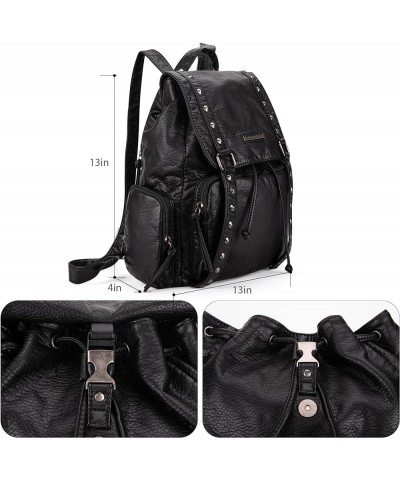 Backpack Purse for Women Trendy Satchel Backpack Washed Leather Drawstring Daypack for Casual Travel Rivets Black $23.52 Satc...