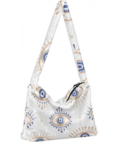 Evil Eye Magic Shoulder Tote Bags for Women Furry Crossbody bag Hobo Handbag Purses for College Travel Work $9.87 Totes