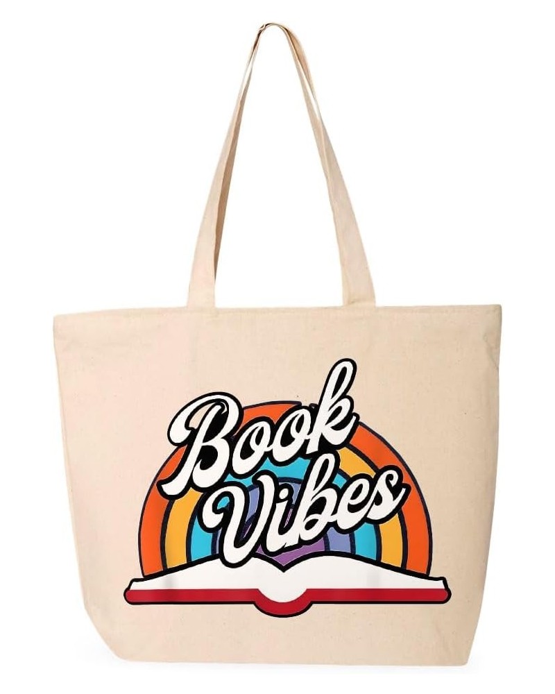 Book Vibes Zippered Tote Bag - Book Inspired Stuff - Book Aesthetic Bag Natural $15.18 Totes