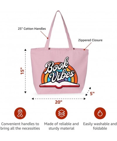 Book Vibes Zippered Tote Bag - Book Inspired Stuff - Book Aesthetic Bag Natural $15.18 Totes