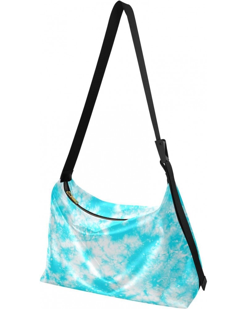 Women Boho Bag Batik Tie Dye Retro Blue Shoulder Bag PU Leather Pouch Crossbody Bag Large Tote Handbag For Quick Getaway Week...