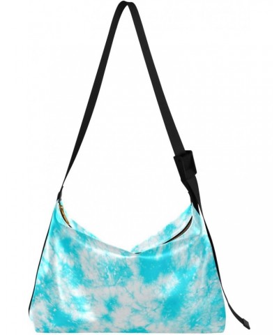 Women Boho Bag Batik Tie Dye Retro Blue Shoulder Bag PU Leather Pouch Crossbody Bag Large Tote Handbag For Quick Getaway Week...