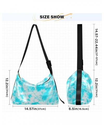 Women Boho Bag Batik Tie Dye Retro Blue Shoulder Bag PU Leather Pouch Crossbody Bag Large Tote Handbag For Quick Getaway Week...