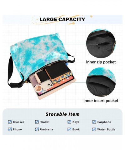 Women Boho Bag Batik Tie Dye Retro Blue Shoulder Bag PU Leather Pouch Crossbody Bag Large Tote Handbag For Quick Getaway Week...