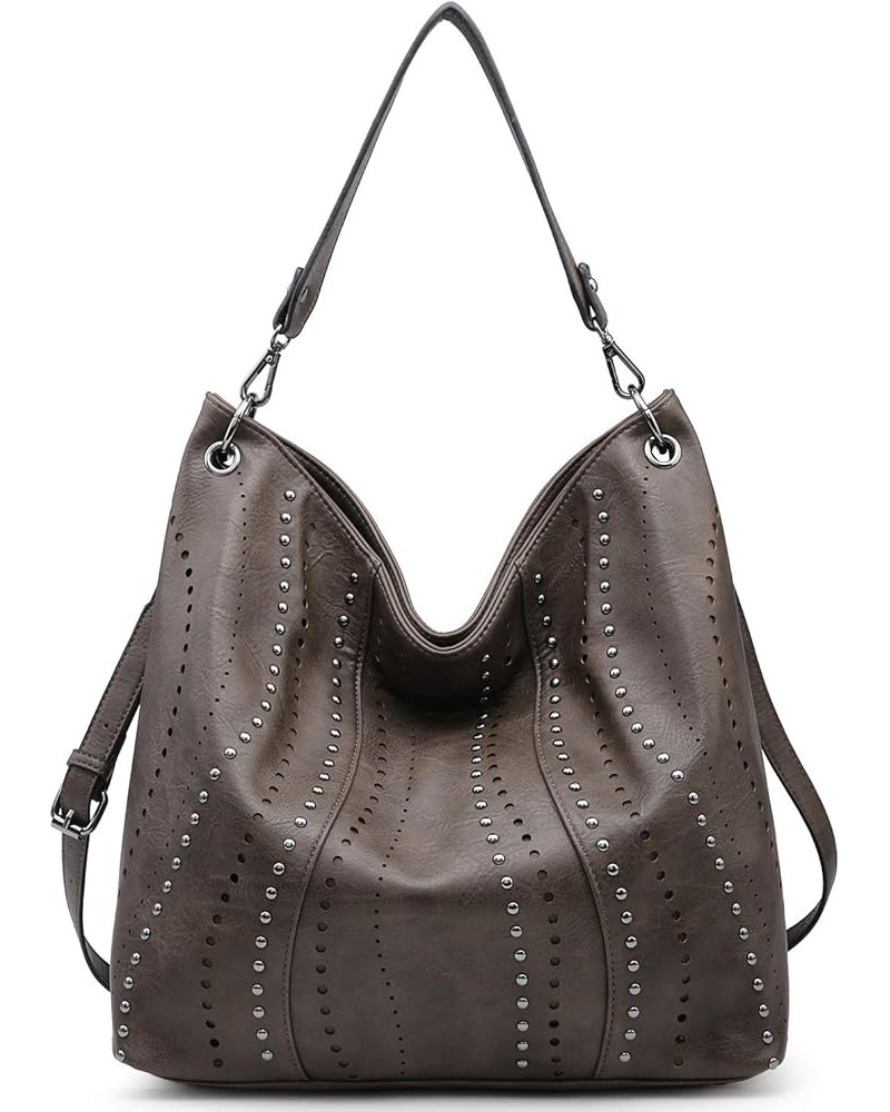 Purses for Women Vegan Leather Handbags Large Ladies Studs Hobo Bags Tote Purse Bucket Shoulder Bag Bronze $23.77 Totes