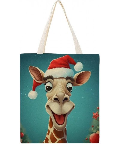 Canvas Tote Christmas Giraffes Shopping Tote Bag Cute Animal Giraffe Eco-Friendly Cute Tote Bags Aesthetic Gifts Totebag-3 $1...