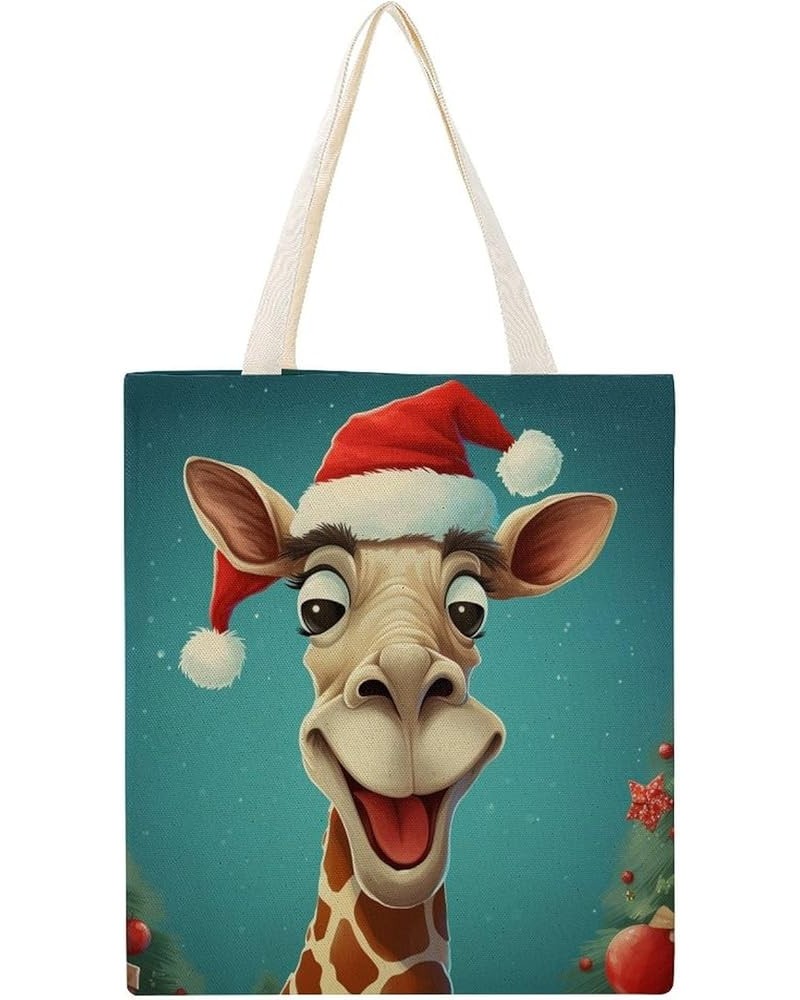 Canvas Tote Christmas Giraffes Shopping Tote Bag Cute Animal Giraffe Eco-Friendly Cute Tote Bags Aesthetic Gifts Totebag-3 $1...