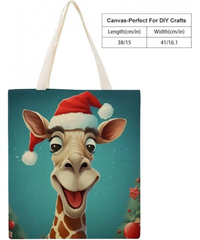 Canvas Tote Christmas Giraffes Shopping Tote Bag Cute Animal Giraffe Eco-Friendly Cute Tote Bags Aesthetic Gifts Totebag-3 $1...