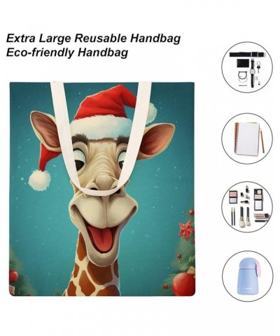 Canvas Tote Christmas Giraffes Shopping Tote Bag Cute Animal Giraffe Eco-Friendly Cute Tote Bags Aesthetic Gifts Totebag-3 $1...