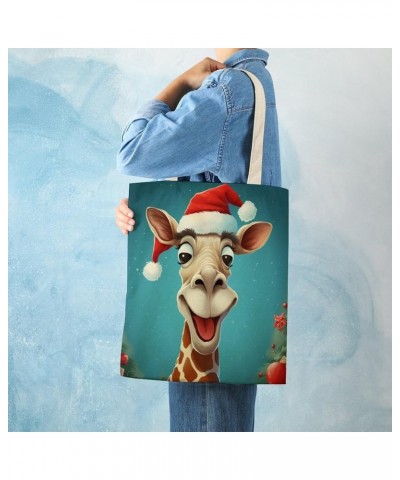 Canvas Tote Christmas Giraffes Shopping Tote Bag Cute Animal Giraffe Eco-Friendly Cute Tote Bags Aesthetic Gifts Totebag-3 $1...