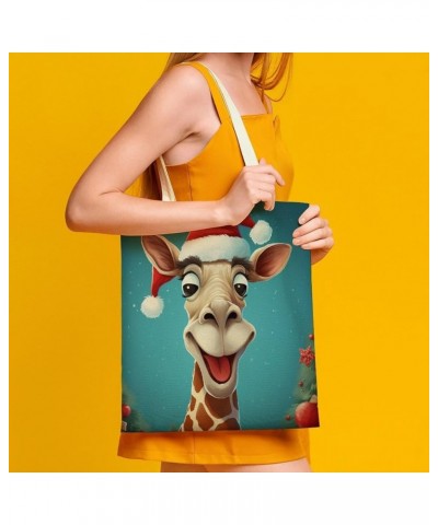 Canvas Tote Christmas Giraffes Shopping Tote Bag Cute Animal Giraffe Eco-Friendly Cute Tote Bags Aesthetic Gifts Totebag-3 $1...