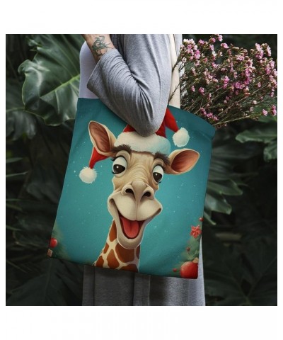 Canvas Tote Christmas Giraffes Shopping Tote Bag Cute Animal Giraffe Eco-Friendly Cute Tote Bags Aesthetic Gifts Totebag-3 $1...