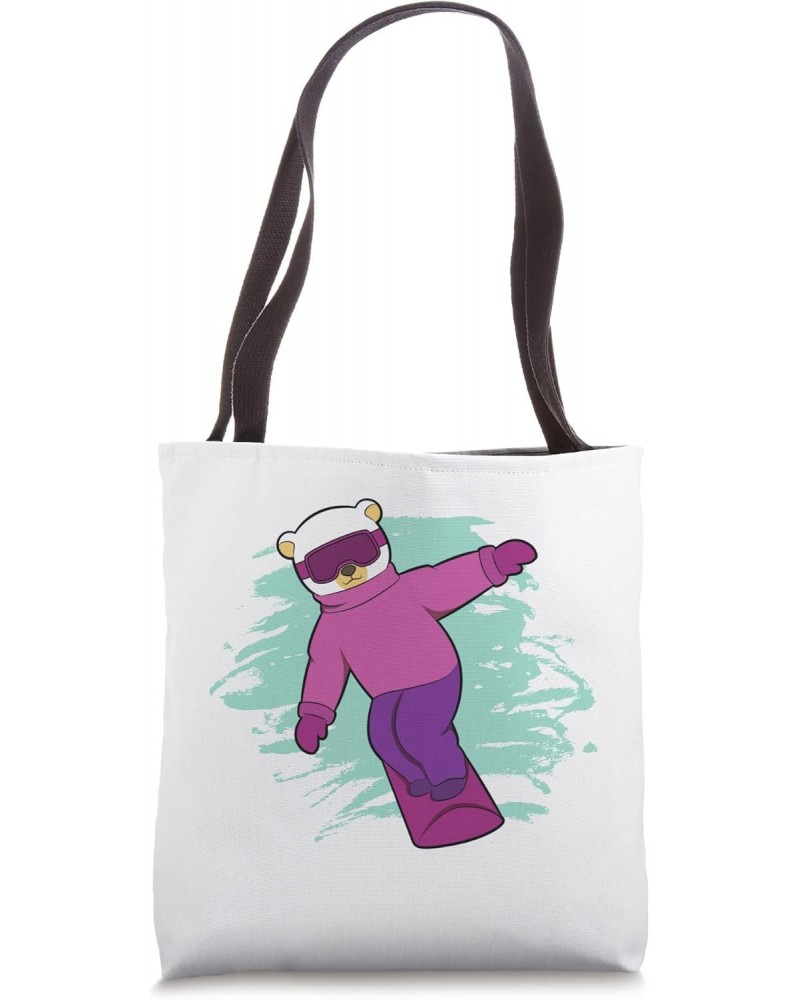 Winter Ice Bear Polar On Snowboard Snowboarding Tote Bag $12.45 Totes