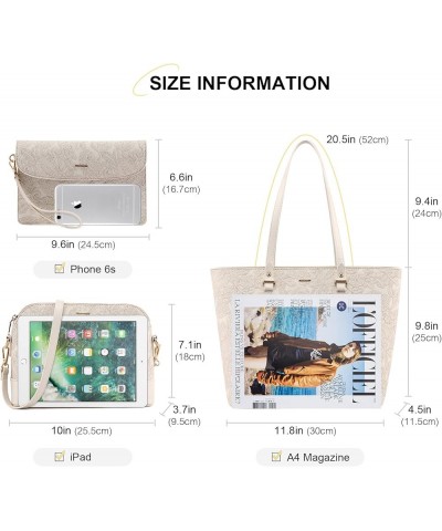 Purses and Handbags for Women Fashion Tote Bags Shoulder Bag Top Handle Satchel Bags 3pcs-embossing Beige $19.59 Handbags