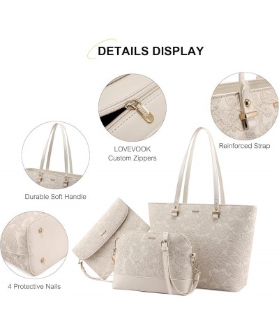 Purses and Handbags for Women Fashion Tote Bags Shoulder Bag Top Handle Satchel Bags 3pcs-embossing Beige $19.59 Handbags