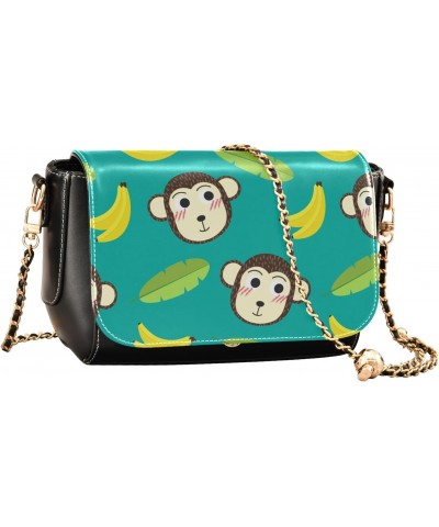 Monkey Banana Crossbody Bags for Women Shoulder Bag Leather Purse Handbag for Gifts Daily Work $17.20 Shoulder Bags