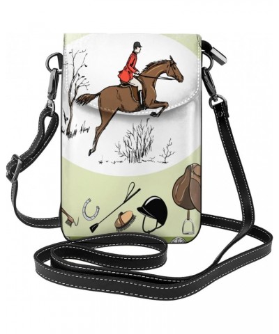 Women Cell Phone Purse Leather Crossbody Bag-Equestrian Sport With Red Rider Mini Shoulder Bag Card Holder Wallet $27.72 Shou...