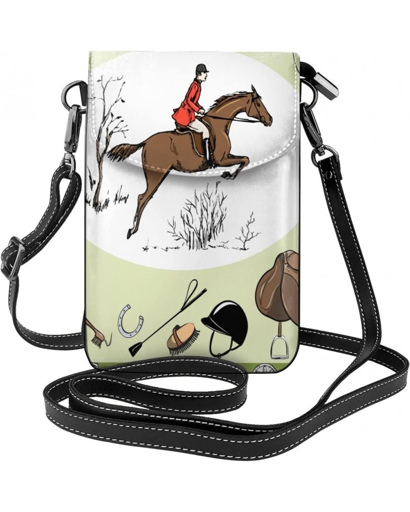 Women Cell Phone Purse Leather Crossbody Bag-Equestrian Sport With Red Rider Mini Shoulder Bag Card Holder Wallet $27.72 Shou...