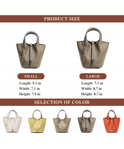 Genuine Leather Soft Bucket Bag for Women Fashion Lock Design Handbags Vegetable Basket Satchel with Top Handle Bags Pink (Go...