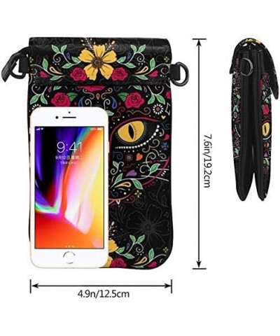 Day of the Dead Kitty Cat Sugar Skull Women Soft PU Leather Cellphone Purse Wallet Handbag Small Crossbody Shoulder Bag $19.3...