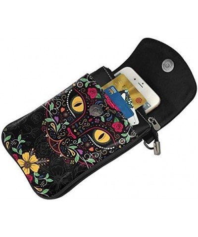 Day of the Dead Kitty Cat Sugar Skull Women Soft PU Leather Cellphone Purse Wallet Handbag Small Crossbody Shoulder Bag $19.3...