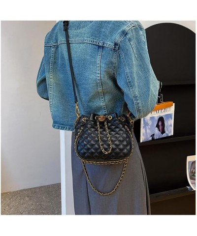 Women's black diamond checkered retro drawstring bucket bag crossbody bag Purses $22.05 Crossbody Bags