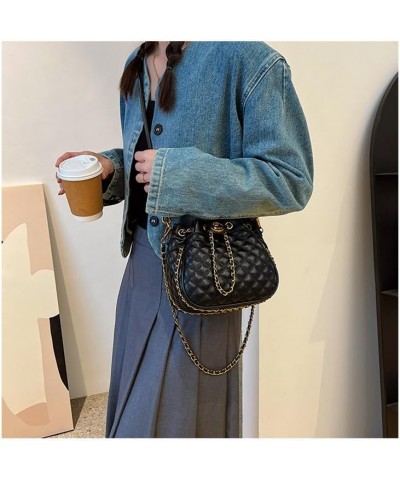 Women's black diamond checkered retro drawstring bucket bag crossbody bag Purses $22.05 Crossbody Bags