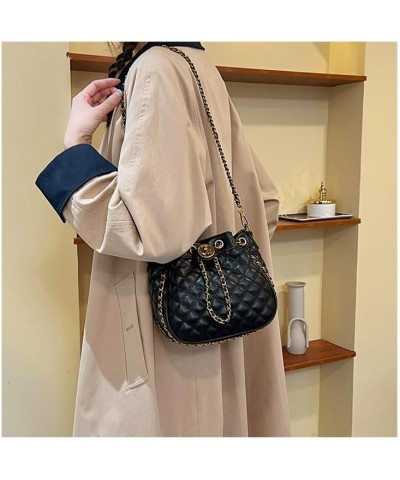 Women's black diamond checkered retro drawstring bucket bag crossbody bag Purses $22.05 Crossbody Bags