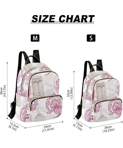 Vintage Pink Flower Bird and Cage Casual Fashion Polyester Travel Rucksack Shoulder Bag Color Small $17.76 Backpacks