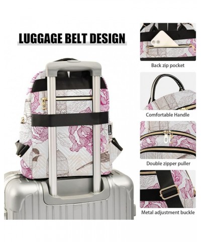 Vintage Pink Flower Bird and Cage Casual Fashion Polyester Travel Rucksack Shoulder Bag Color Small $17.76 Backpacks