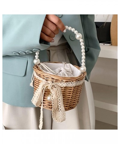 hand pearl bag All- match Handbag Rattan Storage Basket water Woven Fruit Basket flower basket womens crossbody handbags Wome...