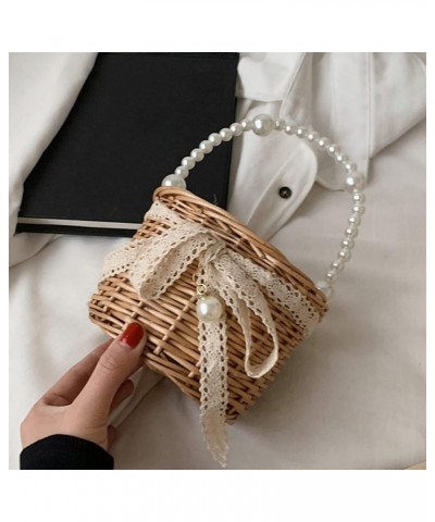 hand pearl bag All- match Handbag Rattan Storage Basket water Woven Fruit Basket flower basket womens crossbody handbags Wome...