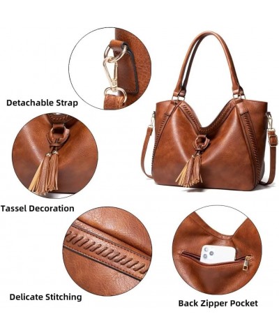 Tote Bag for Women Large PU Leather Shoulder Bag Hobo Crossbody Purse Vintage Top Handle Satchel With Matching Clutch Brown 2...