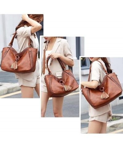 Tote Bag for Women Large PU Leather Shoulder Bag Hobo Crossbody Purse Vintage Top Handle Satchel With Matching Clutch Brown 2...