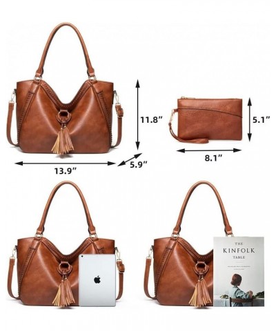 Tote Bag for Women Large PU Leather Shoulder Bag Hobo Crossbody Purse Vintage Top Handle Satchel With Matching Clutch Brown 2...