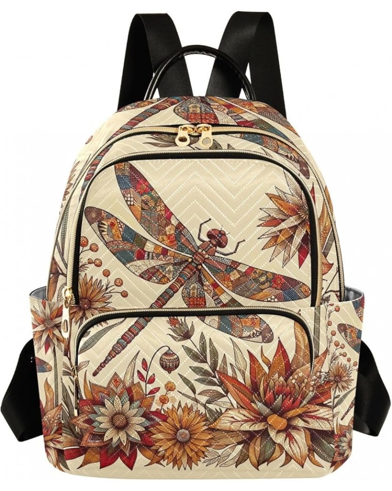 Birds Floral Pattern Quilted Backpack Mini Backpack for Women Anti Theft Backpack Dragonfly and Floral Small $18.19 Backpacks