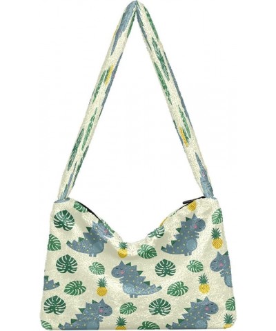 Cute Dinosaur Pineapple Leaves Purses for Women Hobo Bag, Fluffy Tote Shoulder Handbag Cute Dinosaur Pineapple Leaves1 $10.50...