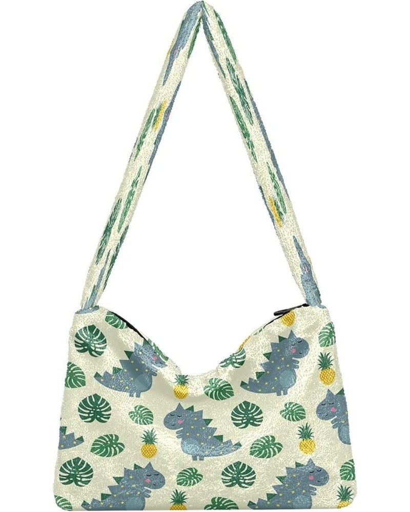 Cute Dinosaur Pineapple Leaves Purses for Women Hobo Bag, Fluffy Tote Shoulder Handbag Cute Dinosaur Pineapple Leaves1 $10.50...