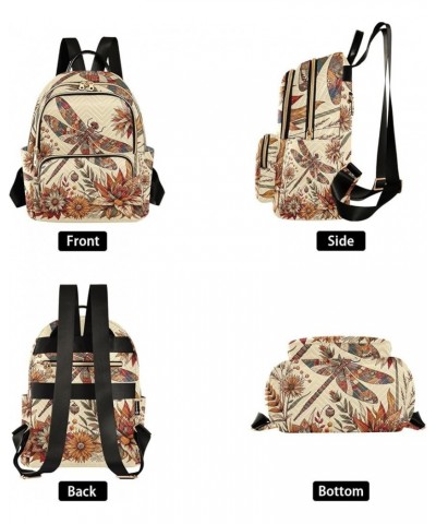 Birds Floral Pattern Quilted Backpack Mini Backpack for Women Anti Theft Backpack Dragonfly and Floral Small $18.19 Backpacks