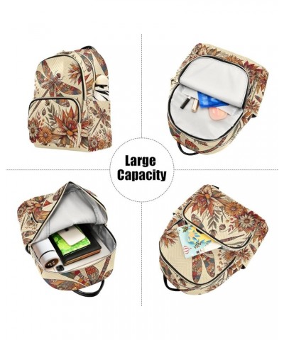 Birds Floral Pattern Quilted Backpack Mini Backpack for Women Anti Theft Backpack Dragonfly and Floral Small $18.19 Backpacks