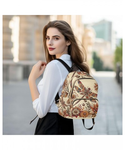 Birds Floral Pattern Quilted Backpack Mini Backpack for Women Anti Theft Backpack Dragonfly and Floral Small $18.19 Backpacks