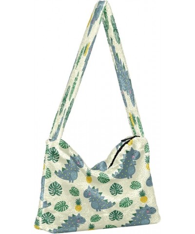 Cute Dinosaur Pineapple Leaves Purses for Women Hobo Bag, Fluffy Tote Shoulder Handbag Cute Dinosaur Pineapple Leaves1 $10.50...