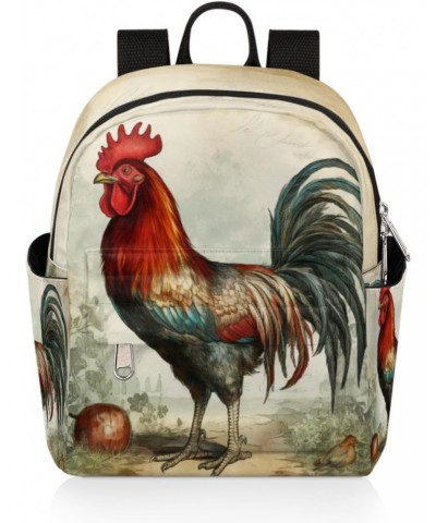 Vintage Rooster Mini Backpack Purse for Women Girls, Retro Chicken Pattern Small Backpack Lightweight Casual Travel Bag Daypa...