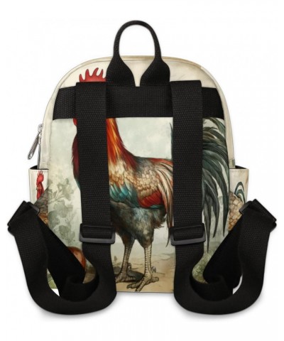 Vintage Rooster Mini Backpack Purse for Women Girls, Retro Chicken Pattern Small Backpack Lightweight Casual Travel Bag Daypa...