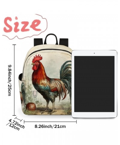 Vintage Rooster Mini Backpack Purse for Women Girls, Retro Chicken Pattern Small Backpack Lightweight Casual Travel Bag Daypa...