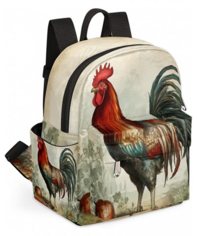 Vintage Rooster Mini Backpack Purse for Women Girls, Retro Chicken Pattern Small Backpack Lightweight Casual Travel Bag Daypa...