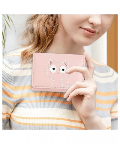 Cute Small Wallets for Women, Fashion Tri-folded Wallet for girls, Short Slim Womens Wallet with ID Window (3D Cat Pattern Bl...