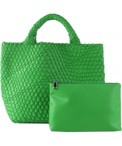 Woven Beach Tote Bag, Women Macaron Soft Leather Weave Handbag with Purse Top-handle Handbag for Work Travel Psittacine Green...