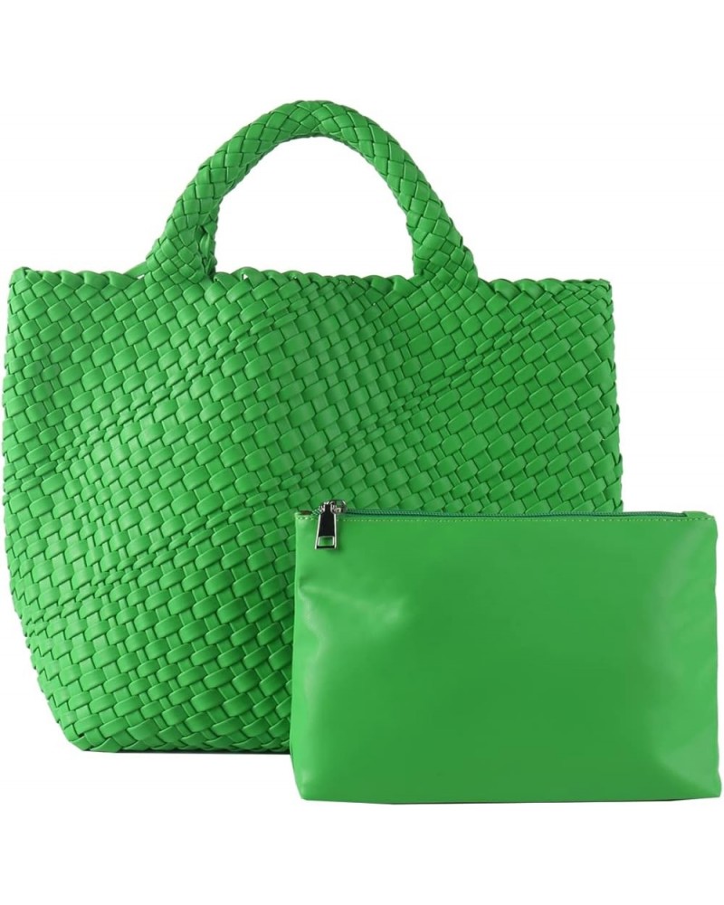 Woven Beach Tote Bag, Women Macaron Soft Leather Weave Handbag with Purse Top-handle Handbag for Work Travel Psittacine Green...