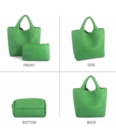 Woven Beach Tote Bag, Women Macaron Soft Leather Weave Handbag with Purse Top-handle Handbag for Work Travel Psittacine Green...